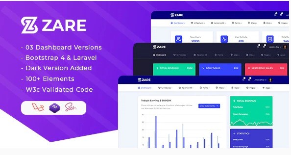 Zare - Bootstrap 4 + Laravel Admin Dashboard 